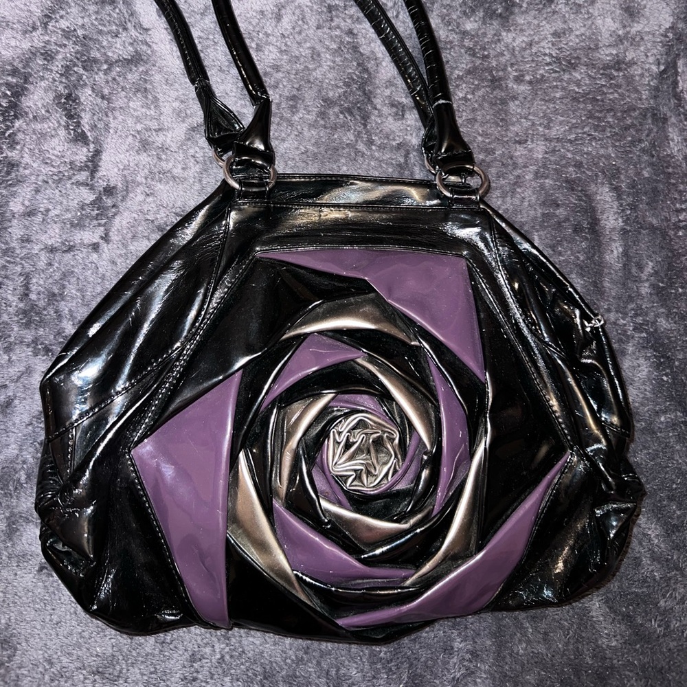 Elegant Black and Purple Flower Women's Bag